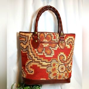 Vintage PATRICIA NASH  Peruvian Tapestry and Leather Sungaro Tote Bag